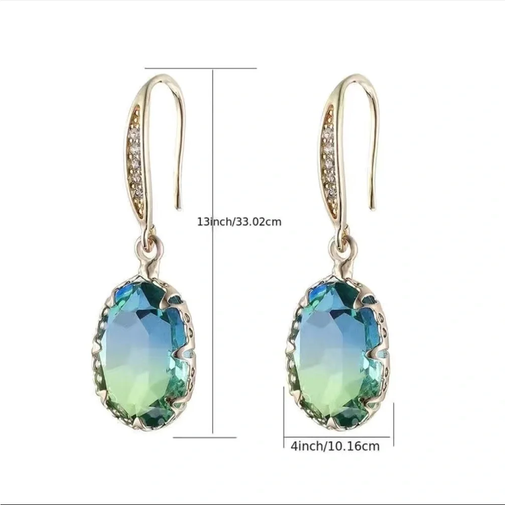 New Bright Oval Gemstone Pendant Temperament Tourmaline Earrings - Picture 5 of 8